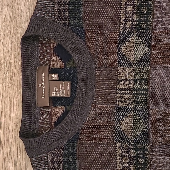 ERMENEGILDO ZEGNA Textured Brown Grey Abstract Wool Blend XXL‎ Mens Sweater VTG